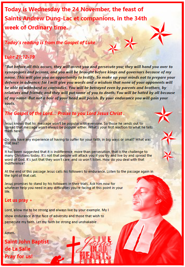Daily Gospel Reading, a reflection and a prayer: WEDNESDAY 24th NOV 2021 Daily Gospel Reading, a reflection and a prayer: WEDNESDAY 24th NOV 2021
